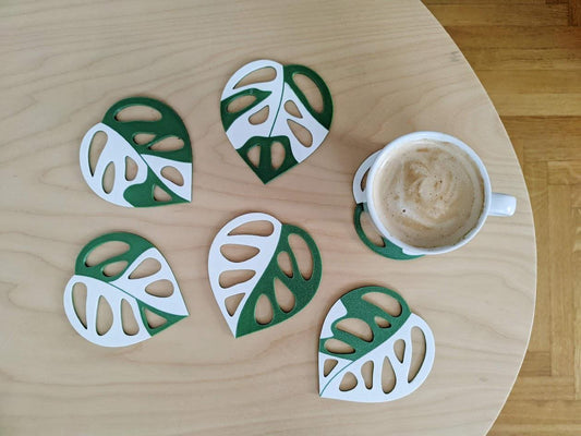 Monstera Adansonii Plant Coaster Set, Magnetic Leaves, Monstera Leaf Coaster Gift for Plant Lovers, 3D printed Monstera Variegated
