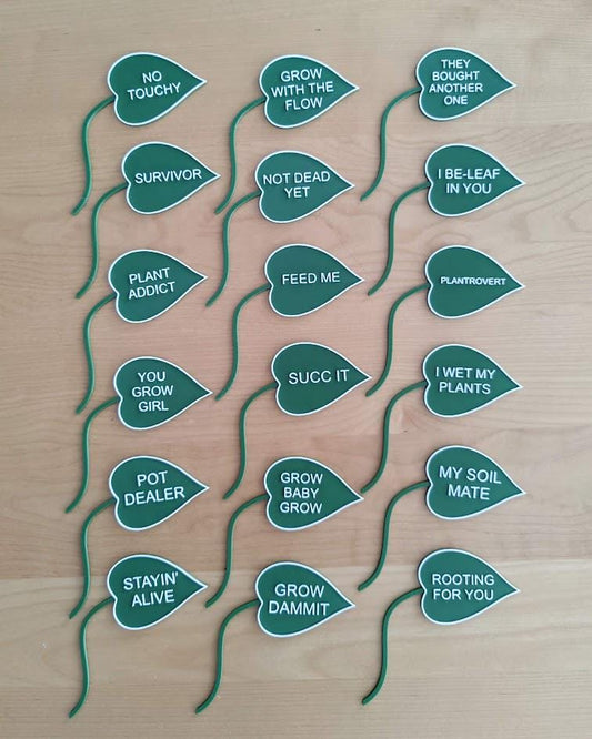 Funny Leaf Shaped Plant Signs - set of 5 pcs, choose your text, Eco-friendly Sustainable 3d Printed, Garden Markers Decor, Plant Accessories
