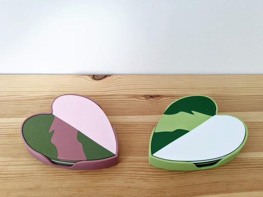 Philodendron Leaf Coasters Set, Pink or White Princess colors, 6 pcs with holder, 3d print