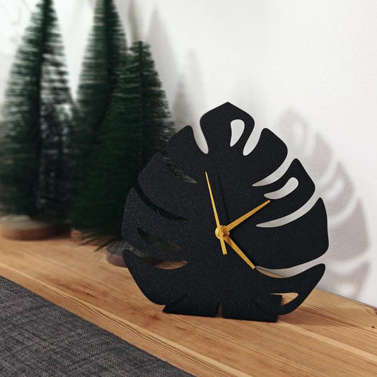 Monstera Clock, Leaf Clock, Unique Decorations, Modern Home Decor, Gift for Plant Lovers, Desk Clock, Shelf Clock, 3d printed Clock