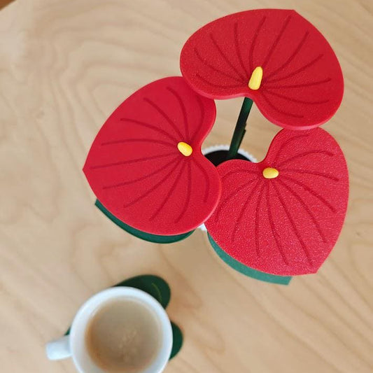 Red Anthurium Plant Coaster Set, Coaster Plant, Mother's Day Gifts for Plant Lovers Gift, 3D printed Coasters