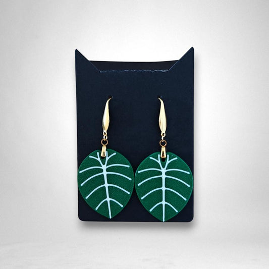 Leaf Earrings Alocasia Melo or Black Velvet Variegated, Pink Alocasia Jewelry Gift for Plant Lovers, Plant Earrings, 3d printed Earrings