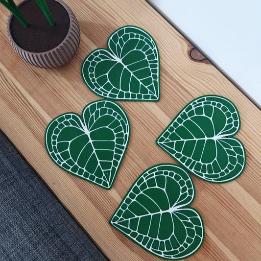 Anthurium Clarinervium Coaster Plant, Anthurium Coaster set of 4 Leaf Coasters, Heart shaped Coasters, 3d printed Coasters