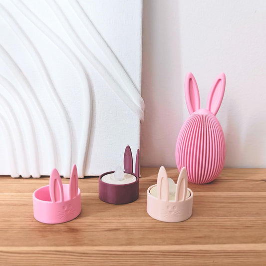 Bunny Tealight Holders Set, Easter Decoration, Spring Tabletop Decor, Housewarming Gift, 3d print