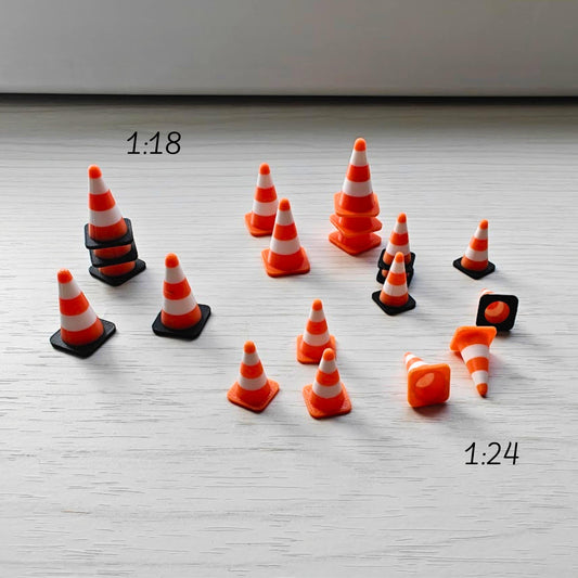 Miniature Traffic Cones, 1/64 1/24 1/18 Scale Diorama Accessories for Displays, Model Scenes, Crafts, Hobby Projects, 3D print
