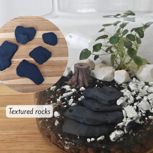Miniature Rocks for Terrariums, 3D Printed Flat and Textured Stones for Plant Decor & Dioramas