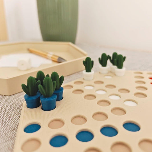 6-Player Ludo Board Game, Cactus or Regular Figurines, Storage Tray & Detachable Lid