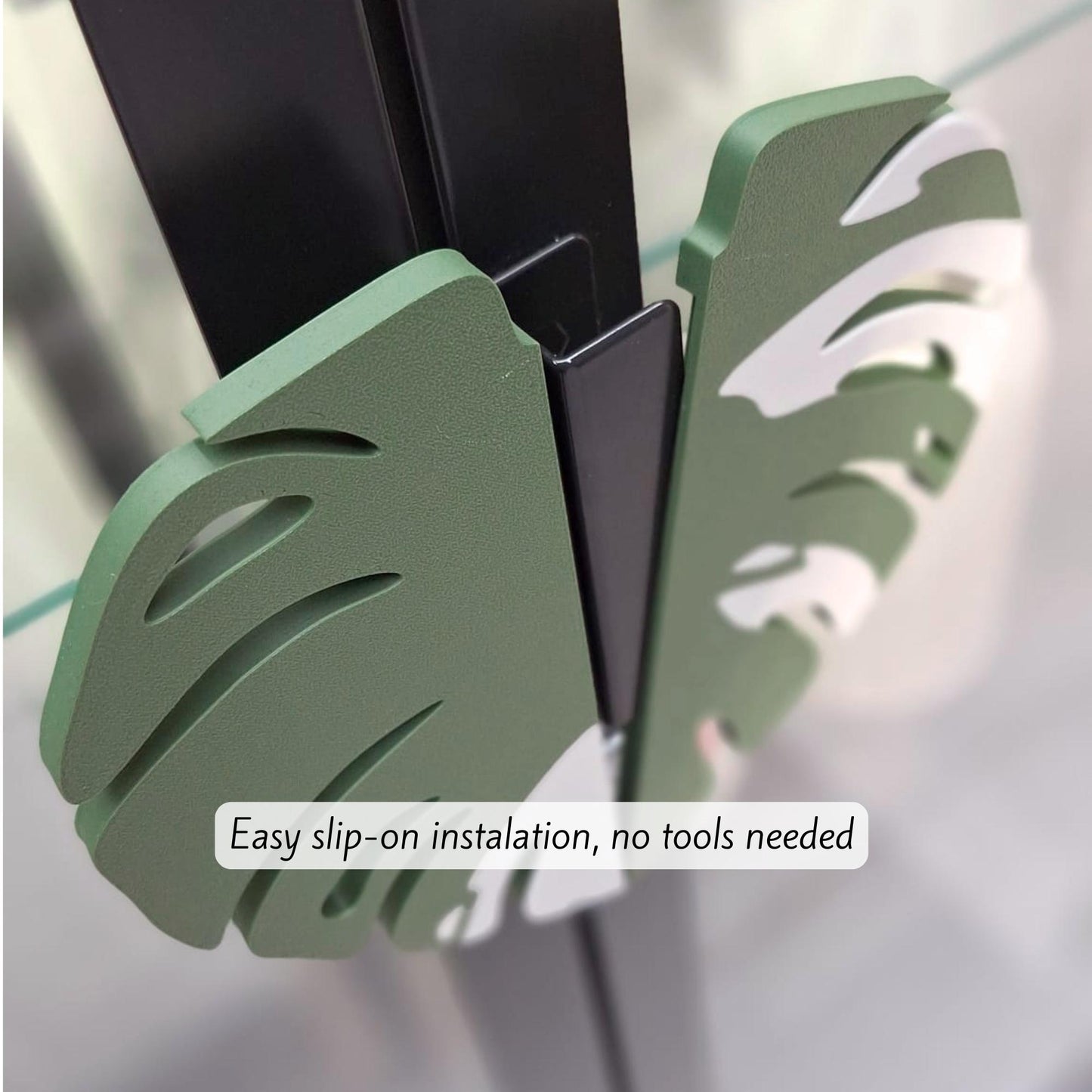 Slip-On Leaf Handles for IKEA MILSBO Cabinet, No Tools Needed, 3D Printed Alocasia Frydek Variegated Plant Decor