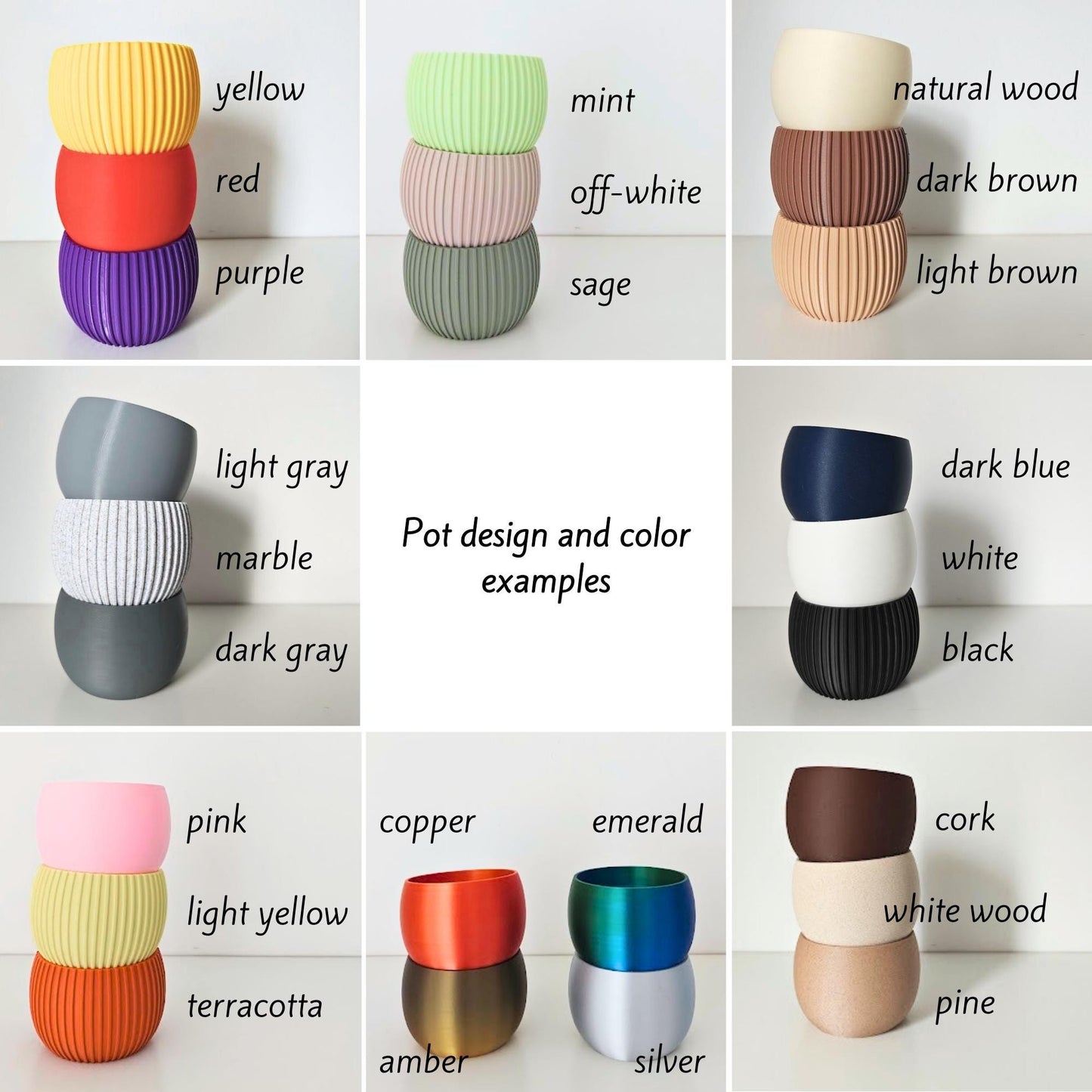 Pot design and color examples