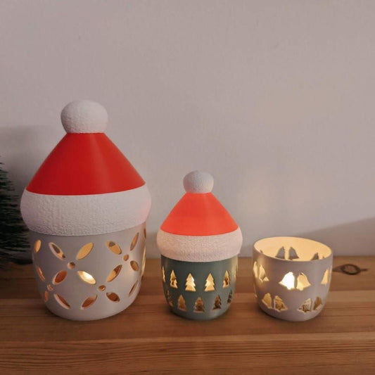 Santa’s Glow Lanterns, Festive Storage and Tealight Holders, Holiday Cheer Containers, 3d print