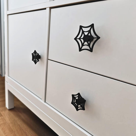 Cobweb Knobs, Spooky Spiderweb Drawer Pulls, 3D Printed Bolt-On Cabinet Handles, Halloween or Gothic Home Decor
