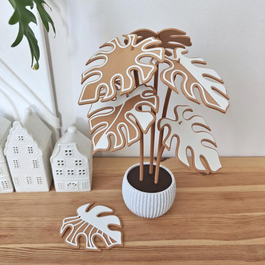 Gingerbread Monstera Coaster Set, Christmas Gift for Plant Lovers, 3D printed Festive Monstera Coaster Plant