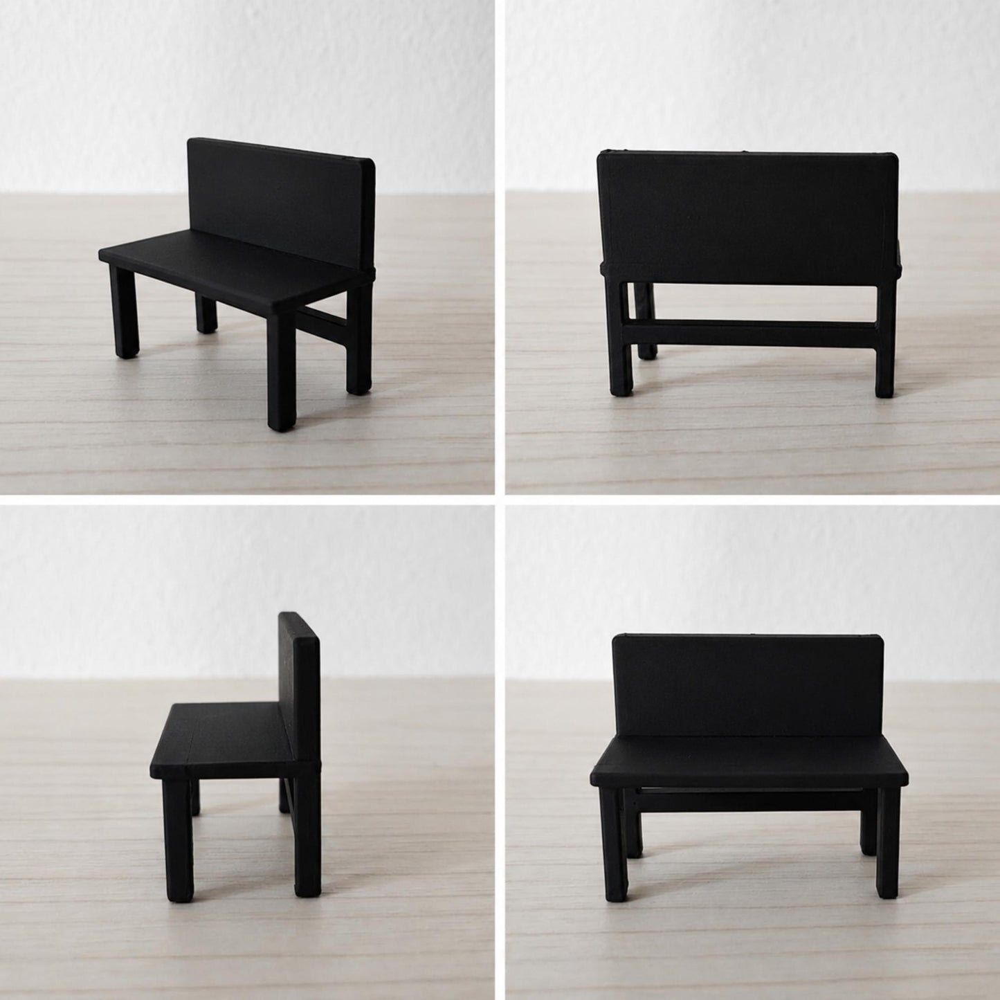 Four-view collage showing the black firefighter command table from front, side, rear, and angled perspectives.