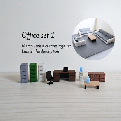 Minijaturni set uredskog namještaja u mjerilu 1/64 