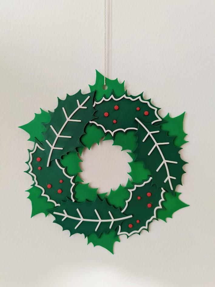 Christmas Wreath Garland Decor for Door or Wall with Mistletoe details, Holiday Decoration, 3d print