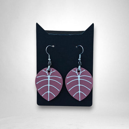 Leaf Earrings Alocasia Melo or Black Velvet Variegated, Pink Alocasia Jewelry Gift for Plant Lovers, Plant Earrings, 3d printed Earrings