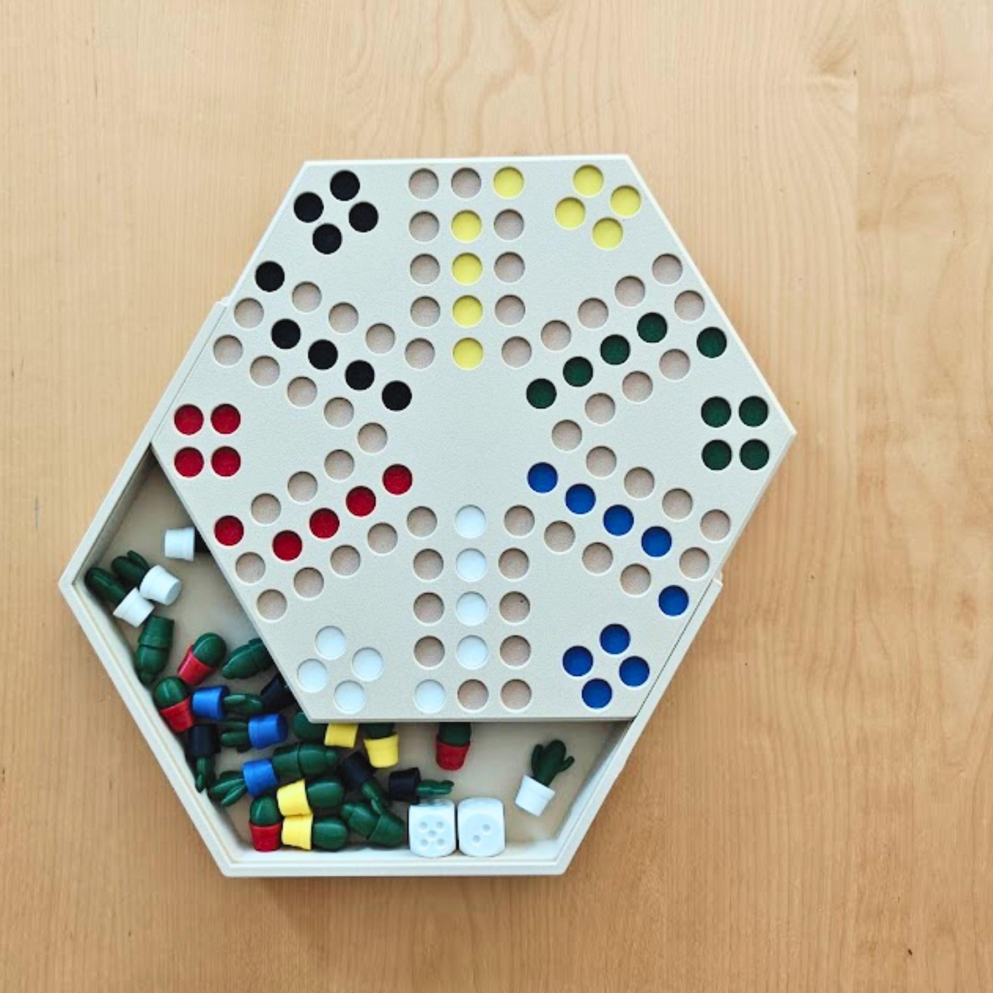 6-Player Ludo Board Game, Cactus or Regular Figurines, Storage Tray & Detachable Lid