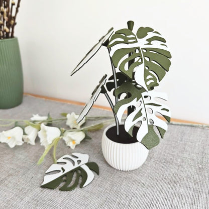 Monstera Coaster Plant, Two-Toned MAGNETIC Leaves with Inner Fenestrations, Coaster Set Gift for Plant Lovers, 3D printed Coasters