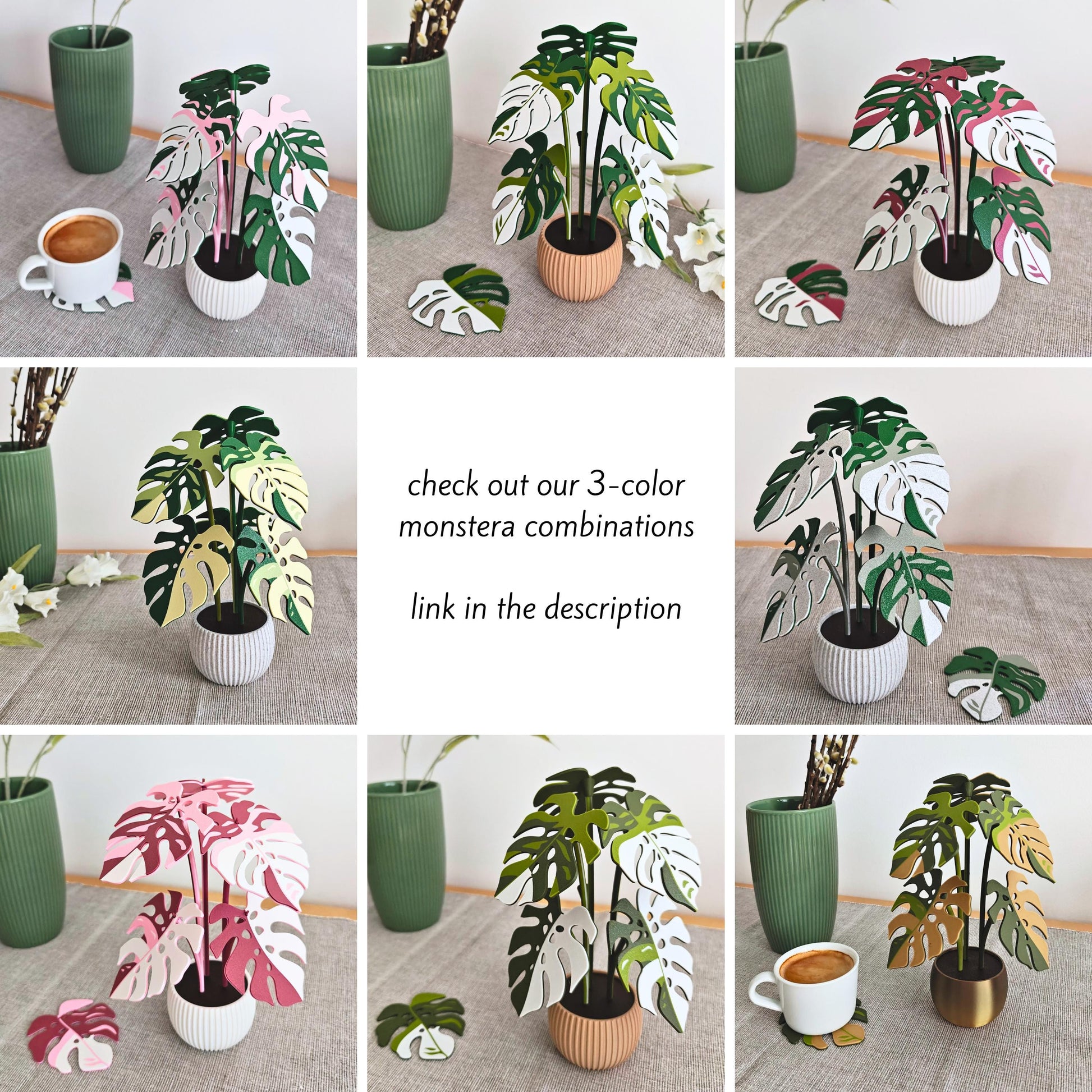 Check out our 3-colored monstera coaster sets