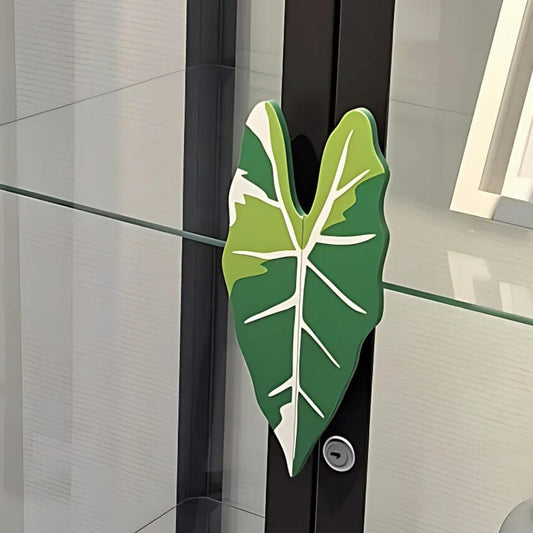 Slip-On Leaf Handles for IKEA MILSBO Cabinet, No Tools Needed, 3D Printed Alocasia Frydek Variegated Plant Decor