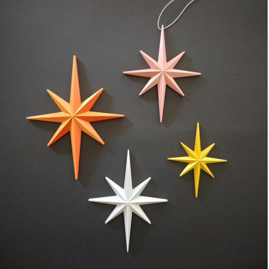 Star Ornaments, 3D Printed Wall & Tree Decorations, Retro Holiday Decor, Mid Century Starburst Wall Art, Gift Wrapping