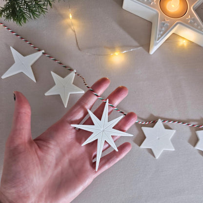 Hanging Stars, Set of 5, 3D Printed Holiday Garland Ornaments, Minimalist Christmas Tree Decor, Scandinavian Style