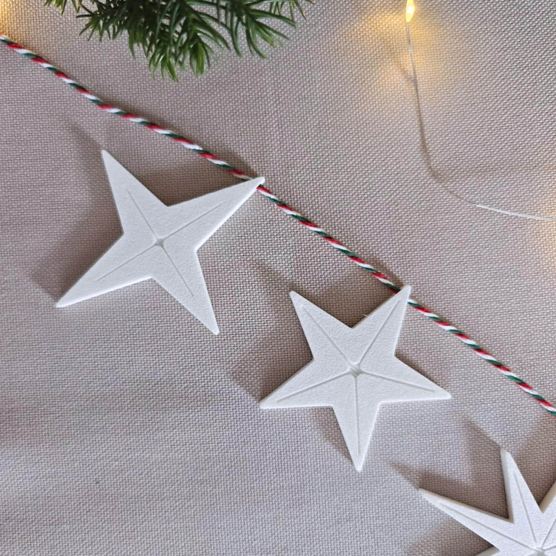 Hanging Stars, Set of 5, 3D Printed Holiday Garland Ornaments, Minimalist Christmas Tree Decor, Scandinavian Style