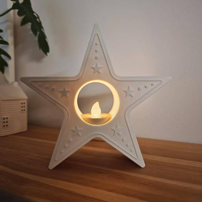 Star Tealight Candle Holder, 3D Printed Christmas & Winter Holiday Decor, Christmas Decoration for LED Tealights