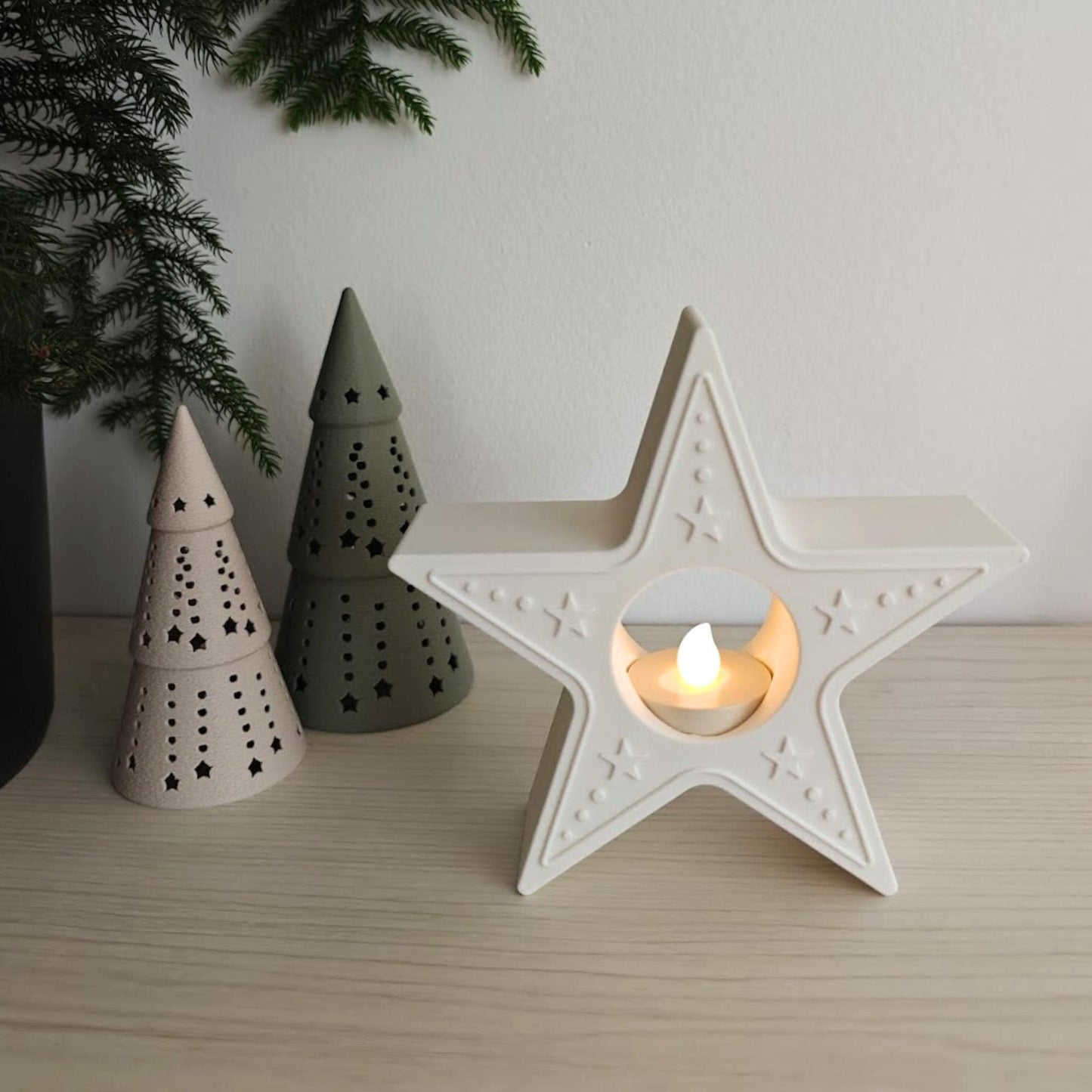 Star Tealight Candle Holder, 3D Printed Christmas & Winter Holiday Decor, Christmas Decoration for LED Tealights