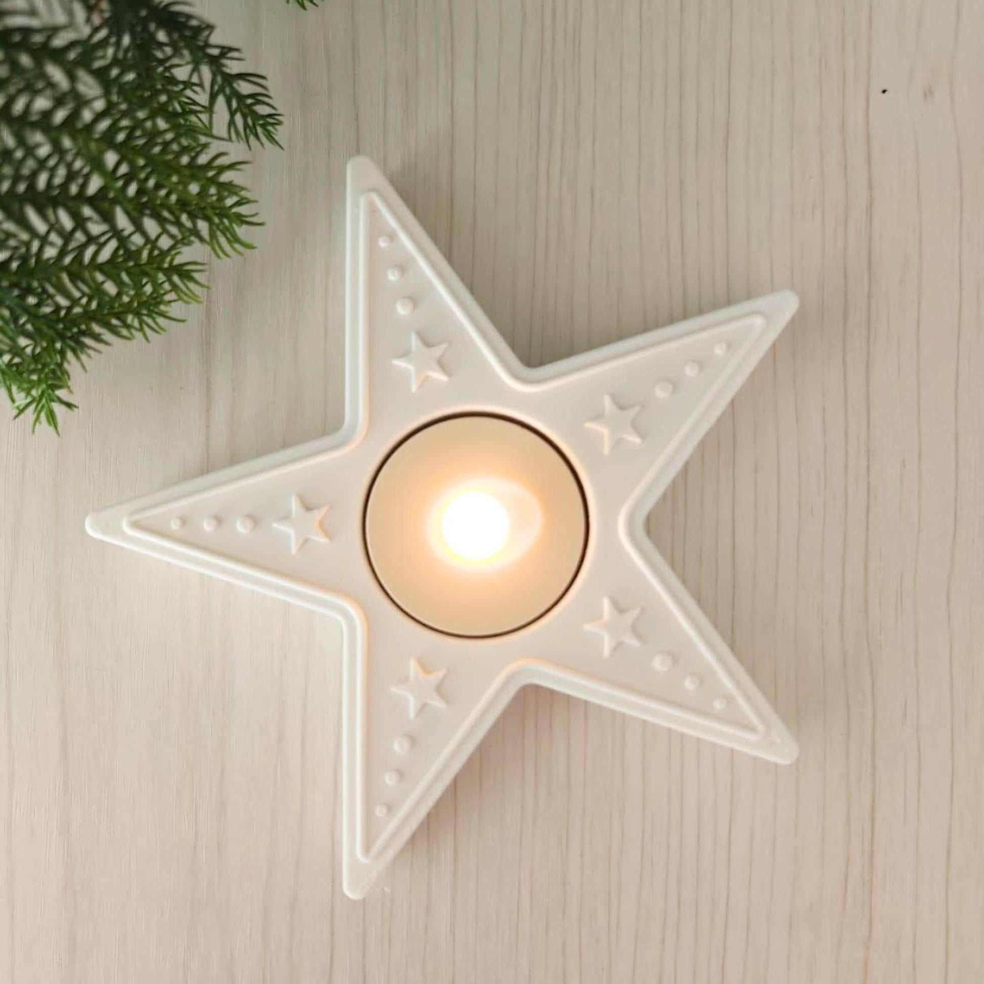 Star Tealight Candle Holder, 3D Printed Christmas & Winter Holiday Decor, Christmas Decoration for LED Tealights