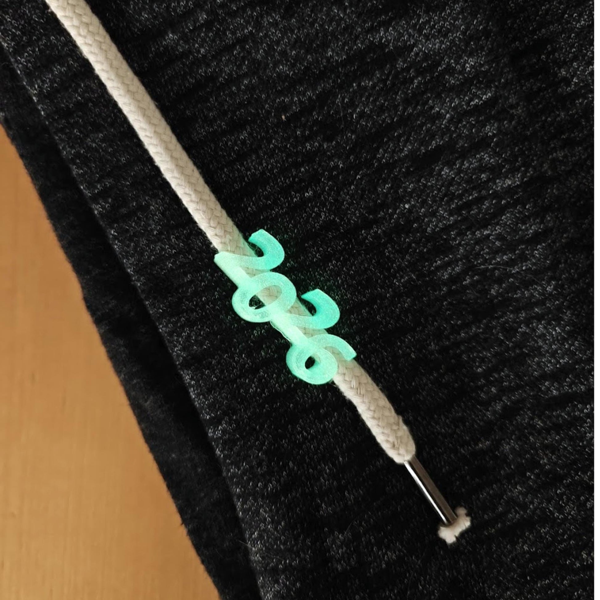 2026 Drawstring Charms 2 pcs, New Year Hoodie Cord Accessories, Glow-in-the-Dark or Solid Colors, 3D print