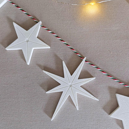 Hanging Stars, Set of 5, 3D Printed Holiday Garland Ornaments, Minimalist Christmas Tree Decor, Scandinavian Style