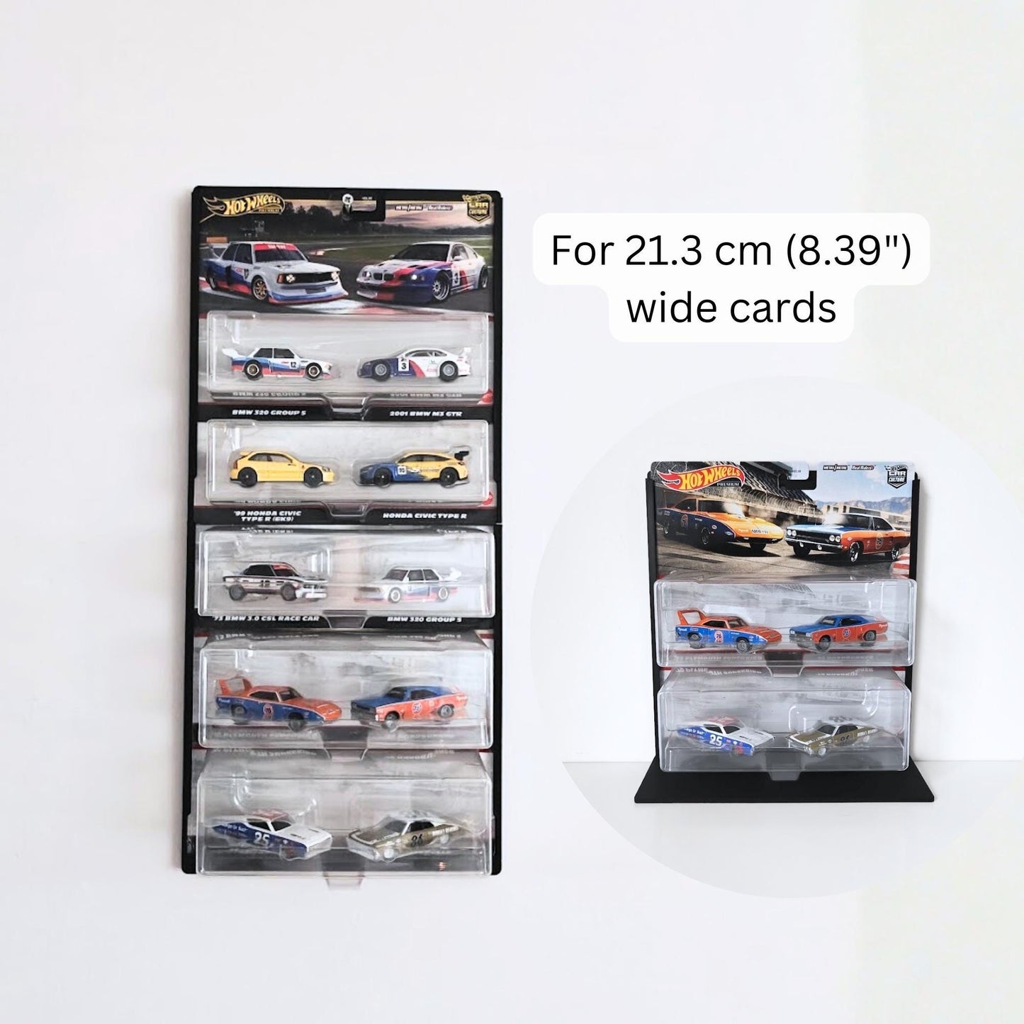 Hot Wheels 2-Pack Display Stand and Wall Mount, Fits New and Old 2-Packs, 21.3 cm (8.39 inch) Cards, Modular & Expandable