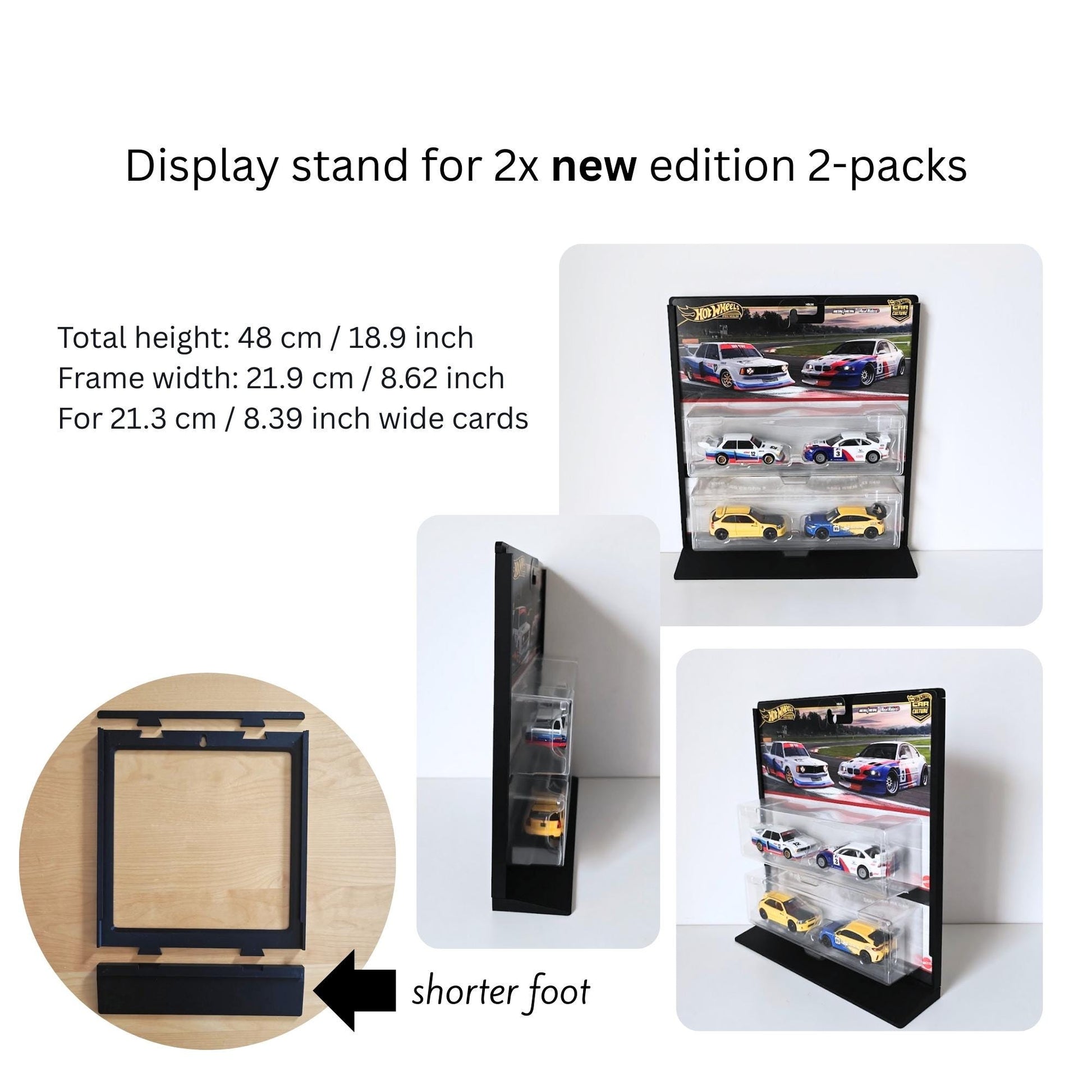 Hot Wheels 2-Pack Display Stand and Wall Mount, Fits New and Old 2-Packs, 21.3 cm (8.39 inch) Cards, Modular & Expandable
