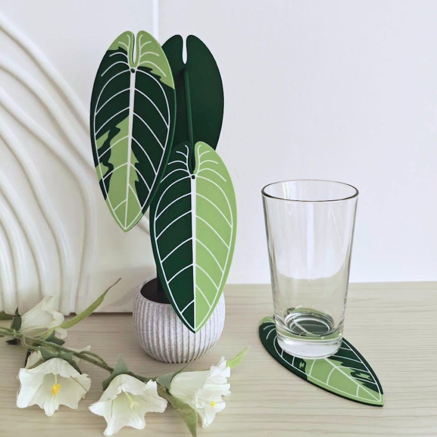 Anthurium Warocqueanum Variegated Plant Coaster Set, Queen of Anthuriums, Leaf Coasters, 3D printed Coasters, Anthurium Waro