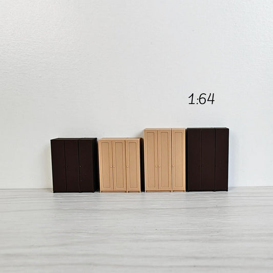 Miniature Wardrobe Closet in 1/64, 1/24, 1/18 Scale, 3D Printed Dollhouse Bedroom Furniture