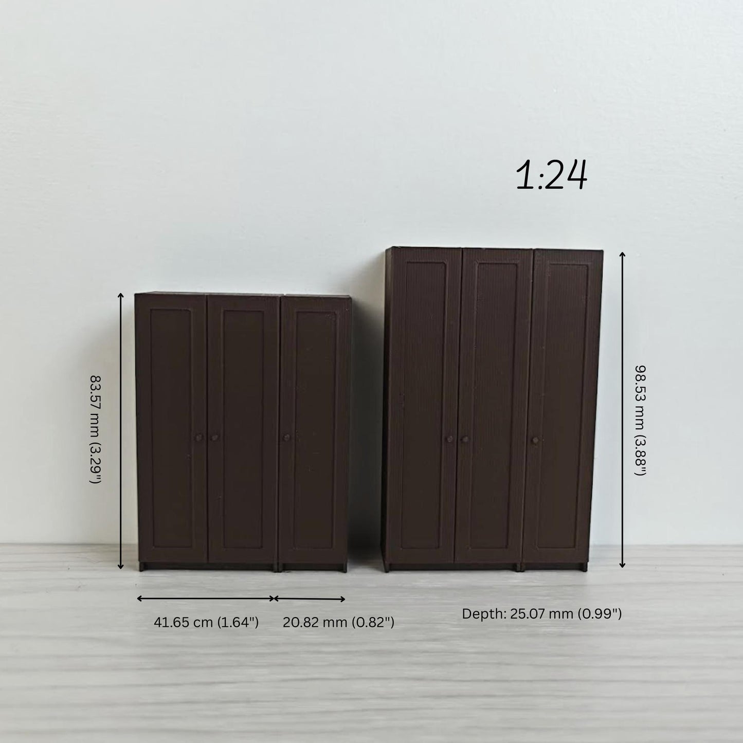 Miniature Wardrobe Closet in 1/64, 1/24, 1/18 Scale, 3D Printed Dollhouse Bedroom Furniture