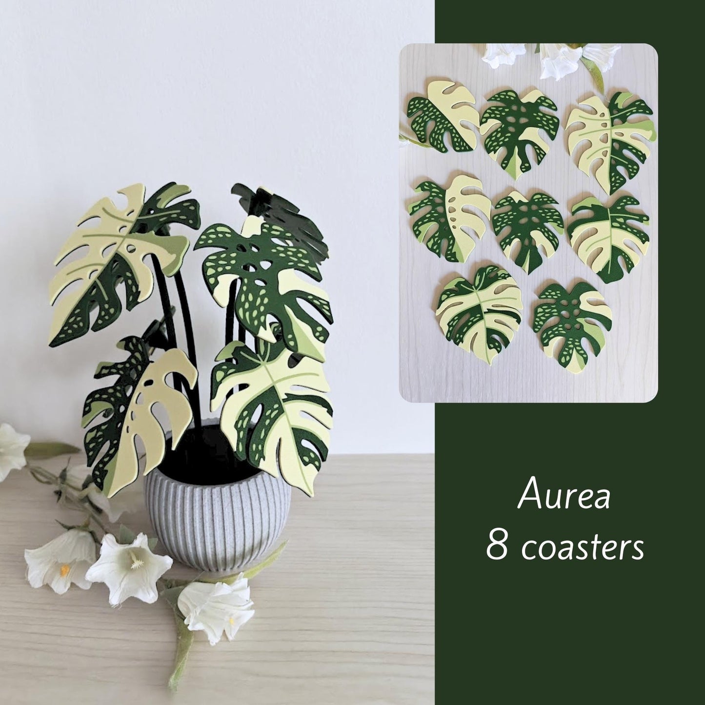 8 Coaster Monstera Thai Constellation, Eight MAGNETIC Leaves, Large Coaster Set, Gift for Plant Lovers, 3D printed Coaster Plant