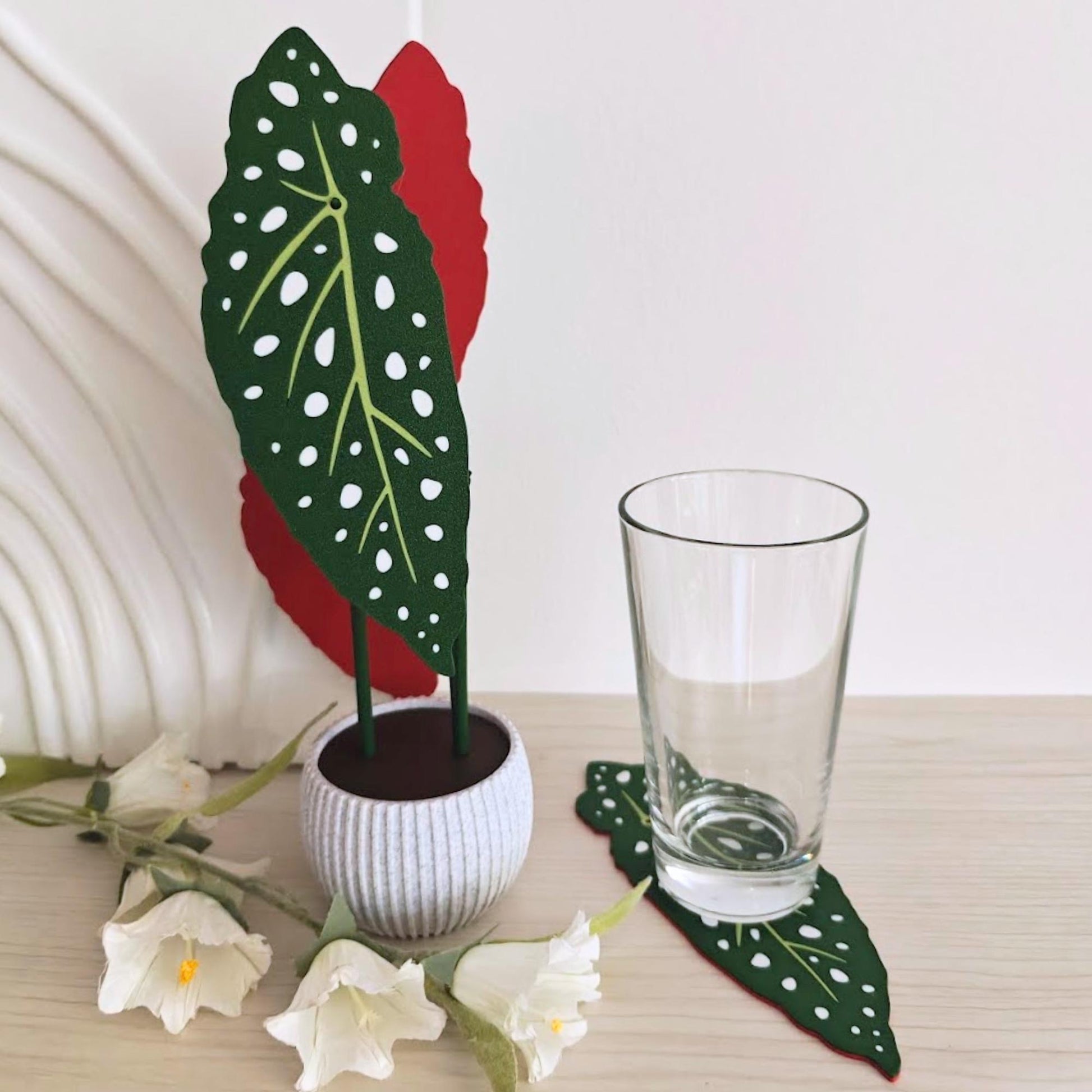 Begonia Maculata Plant Coaster Set, Leaf Coasters, 3D printed Coasters