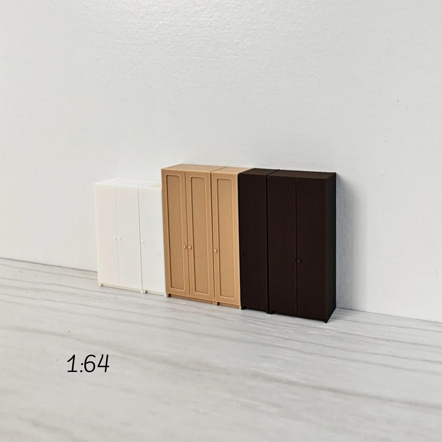 Miniature Wardrobe Closet in 1/64, 1/24, 1/18 Scale, 3D Printed Dollhouse Bedroom Furniture