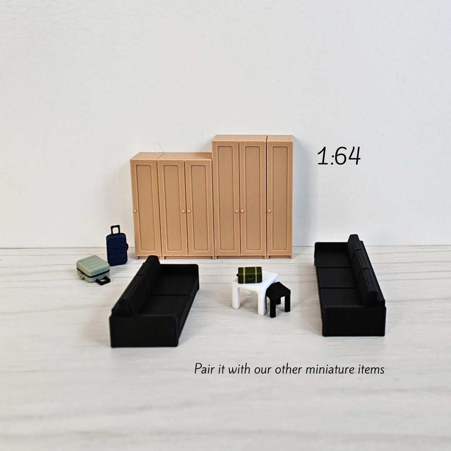 Miniature Wardrobe Closet in 1/64, 1/24, 1/18 Scale, 3D Printed Dollhouse Bedroom Furniture