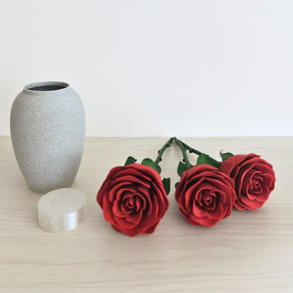 Everlasting Red Roses with Vase, Faux Floral Arrangement, Valentine’s Gift, 3d Printed Home Decor
