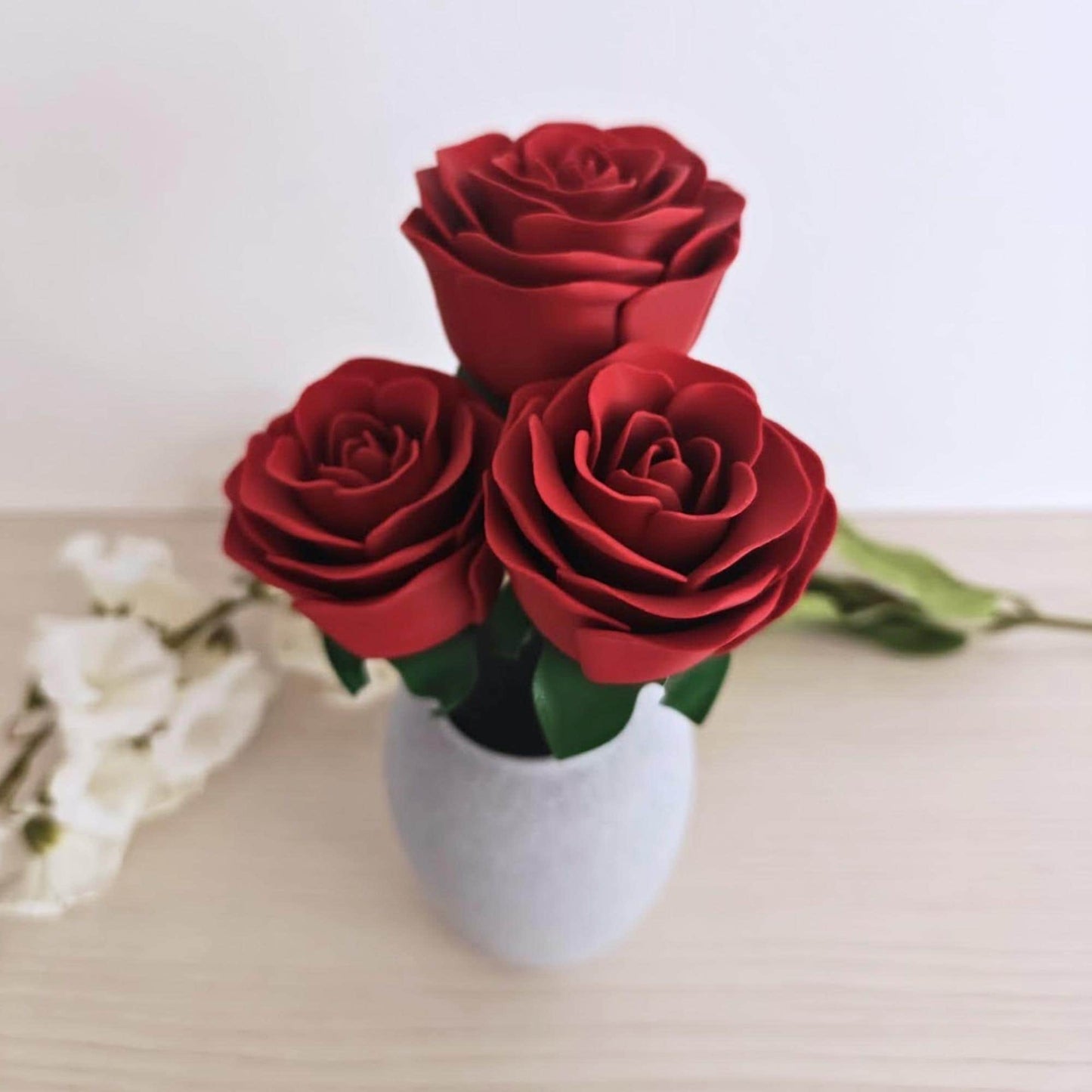 Everlasting Red Roses with Vase, Faux Floral Arrangement, Valentine’s Gift, 3d Printed Home Decor