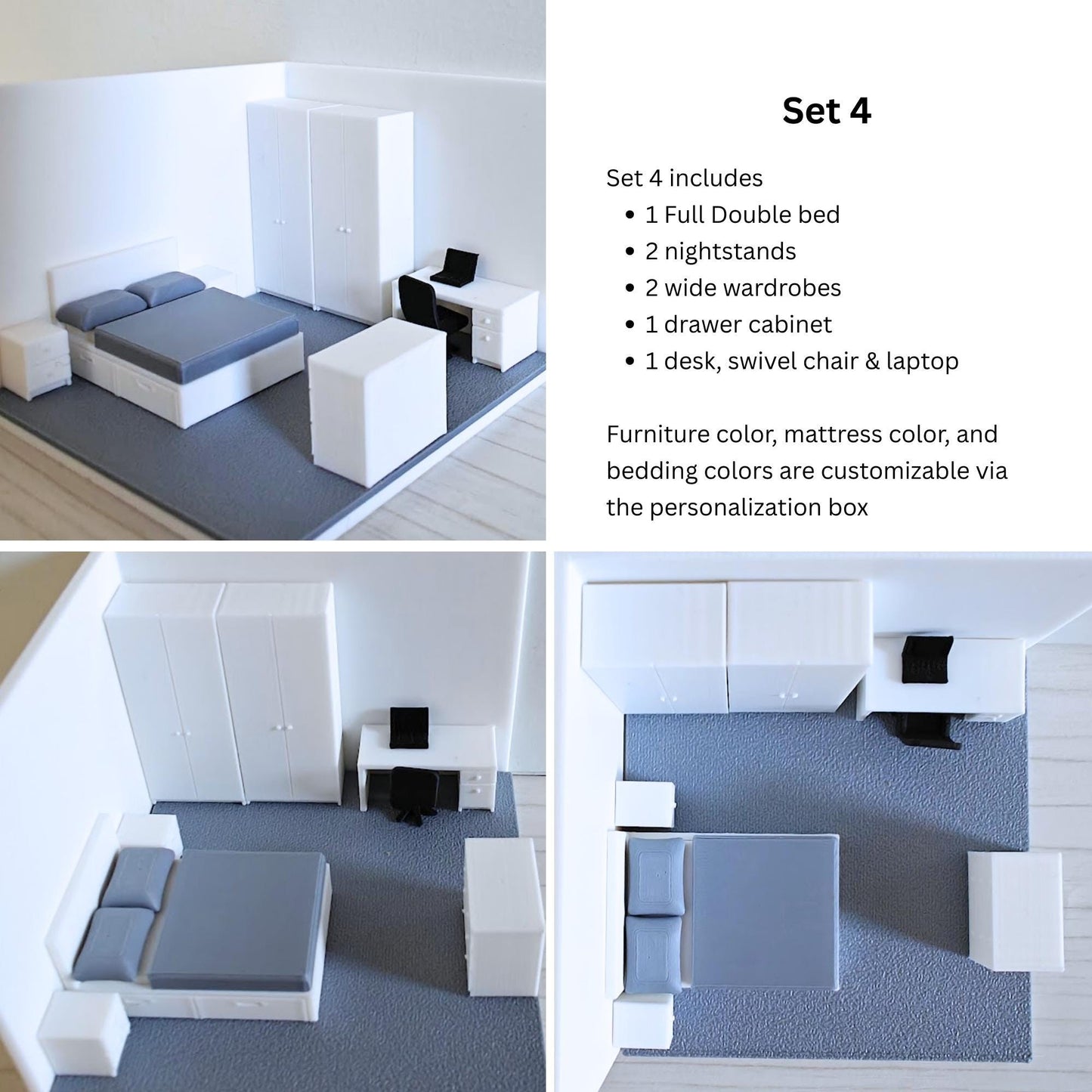 Miniature Bedroom Furniture 1/64 Scale, Diorama Accessories for Mini Displays, Model Scenes, Crafts, Hobby Projects, 3D print