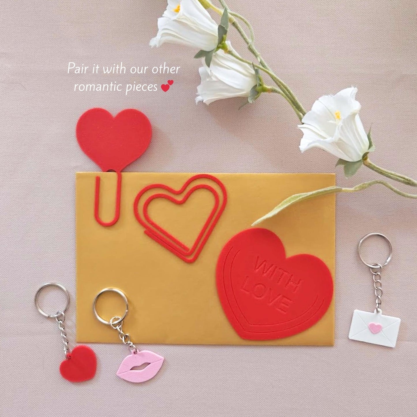 Set of 3 Heart-Shaped Bookmarks, Valentine’s Gift, Cute Book Lover Accessory, Romantic Page Marker, 3D print