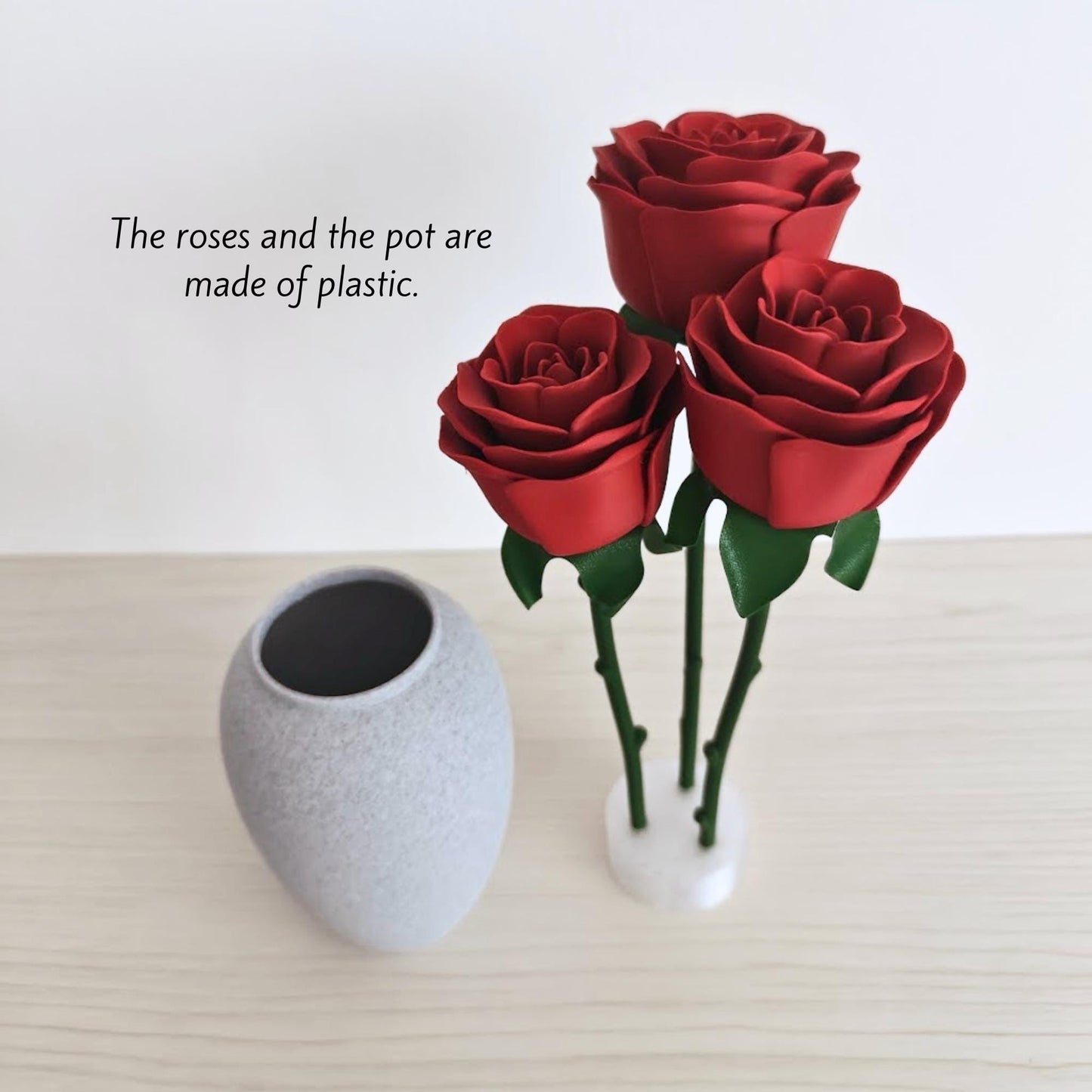 Everlasting Red Roses with Vase, Faux Floral Arrangement, Valentine’s Gift, 3d Printed Home Decor