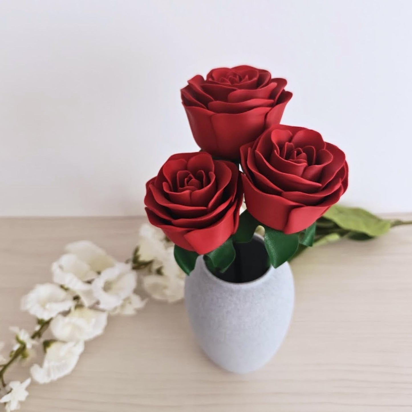 Everlasting Red Roses with Vase, Faux Floral Arrangement, Valentine’s Gift, 3d Printed Home Decor