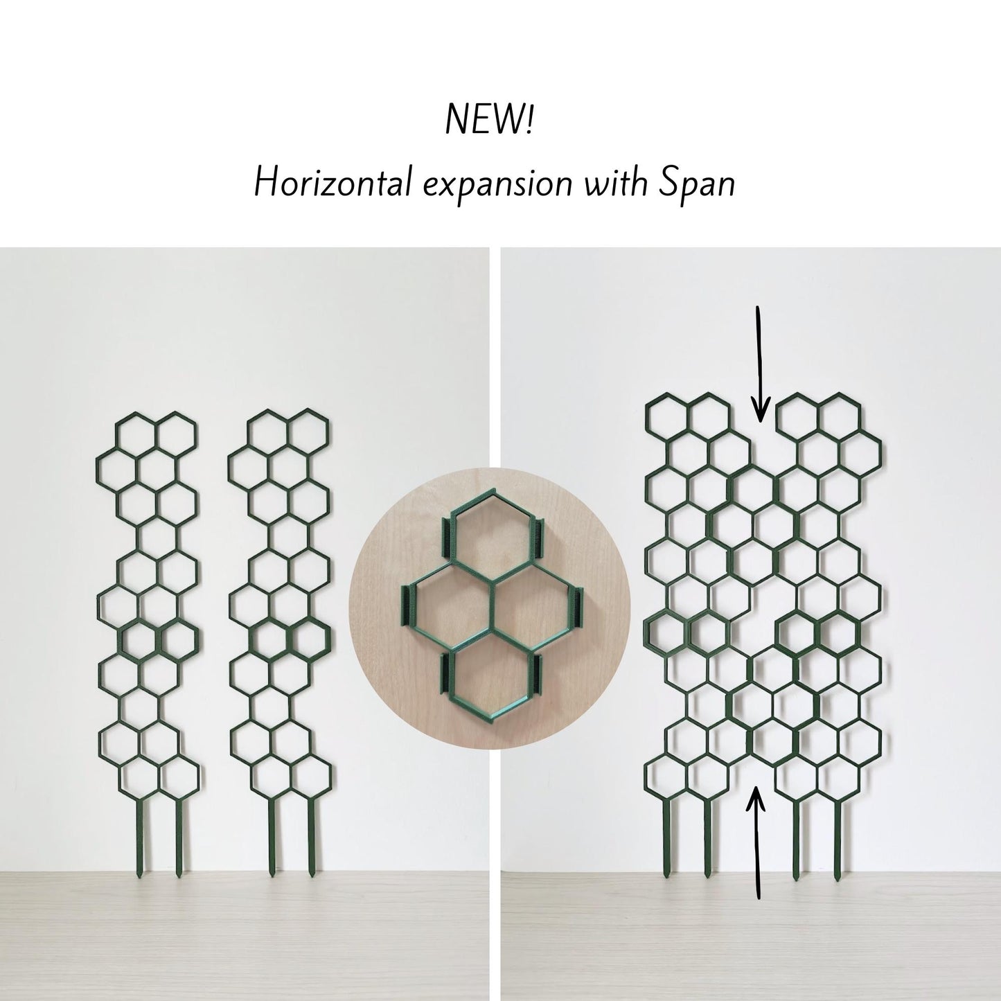 Modular honeycomb trellis with horizontal expansion connector shown in use