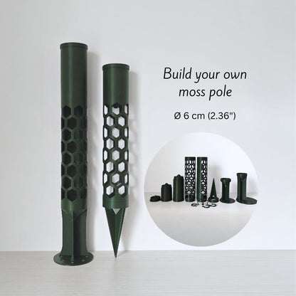 Modular Moss Pole Ø 6 cm (2.36"), Watering Reservoir or Cap, 3D Printed Extendable Plant Support System