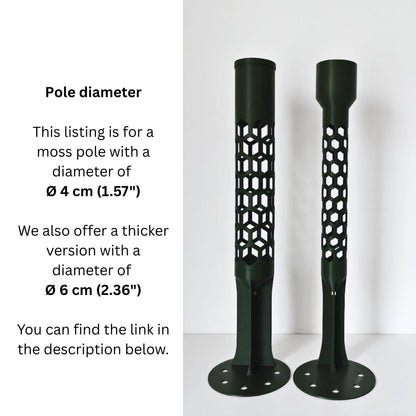 Pole diameter comparison showing 4 cm moss pole size
